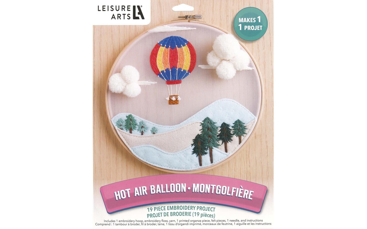 Leisure Arts Embroidery Kit 8 Hot Air Balloon- embroidery kit for beginners  - embroidery kit for adults - cross stitch kits - cross stitch kits for  beginners - embroidery patterns